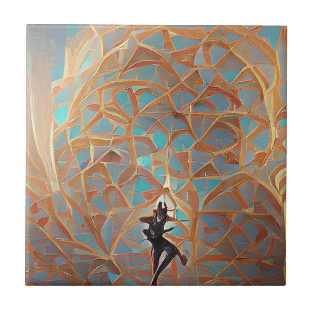 Azulejo Arquitectura árabe turquesa de oro con bailarina  (Frente)