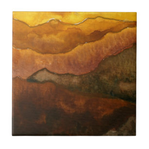 Azulejo Arreciando montañas en marrones y cielo amarillo