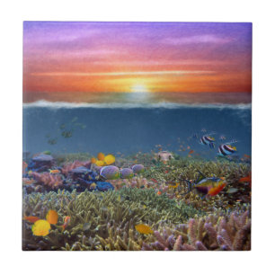 Azulejo Arrecife de coral al atardecer