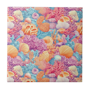 Azulejo Arrecife de Coral Tropical Turquesa Lavanda Marino