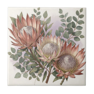 Azulejo Arreglo Botánico de Eucalipto Protea Rosa