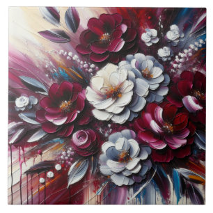 Azulejo Arreglo floral blanco y marrón  