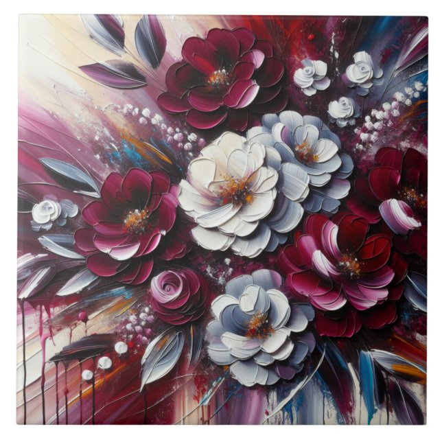 Azulejo Arreglo floral blanco y marrón | (Frente)