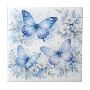 Azulejo Arreglo floral de mariposa azul