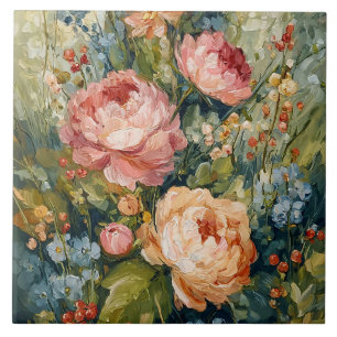 Azulejo Arreglo floral exuberante