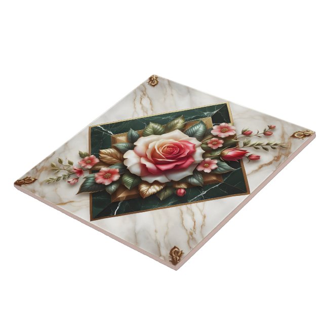 Azulejo Arreglo Rosa sobre la Mármol Elegante (Lado)