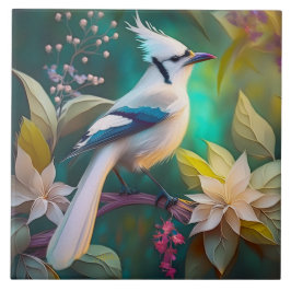 Azulejo Arrendajo Aliblanco de Penacho Blanco Ave Fantasía
