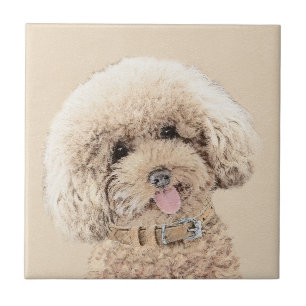 Azulejo Arroz de juguete en miniatura de perro crema marró