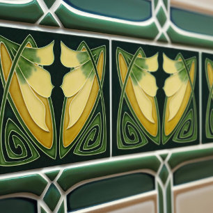 Azulejo Art Decó Amarillo Lily Floral Pared Decoración Art