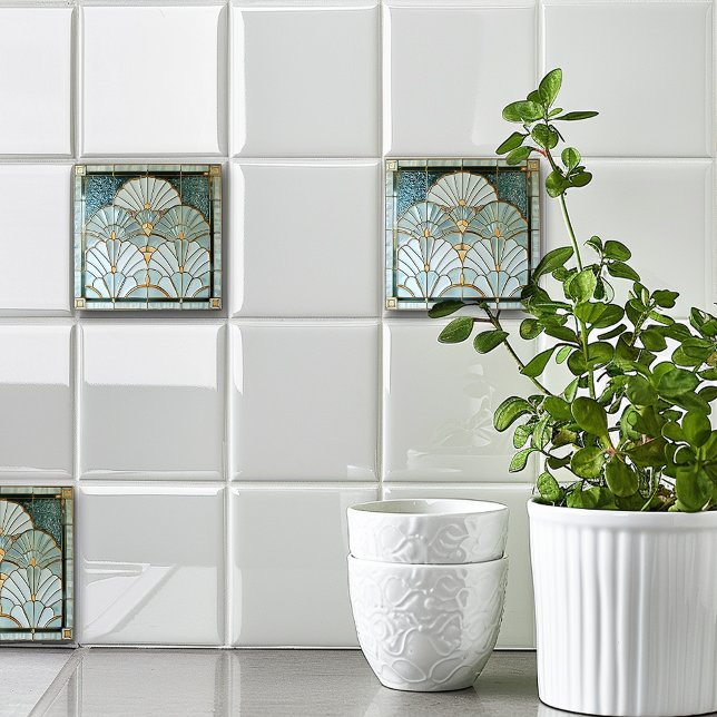 Azulejo Art Deco Art Nouveau Green Gold Elegant Pretty (Subido por el creador)