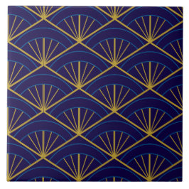 Azulejo Art Déco Azul Geométrico Dorado
