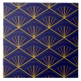 Azulejo Art Déco Azul Geométrico Dorado
