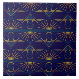Azulejo Art Déco Azul Geométrico Dorado