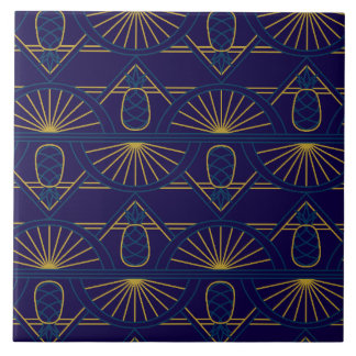 Azulejo Art Déco Azul Geométrico Dorado