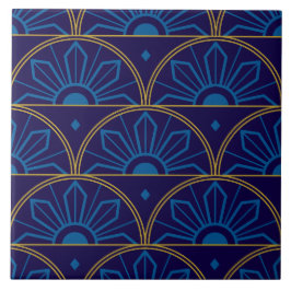 Azulejo Art Déco Azul Geométrico Dorado
