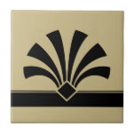 Azulejo Art Deco Beige Negro Flor Geométrica Elemento 06<br><div class="desc">Elegante flor geométrica de estilo Art Deco adornada con un fondo beige de azulejos de cerámica. Elegante diseño de moda,  perfecto para una decoración de estilo Art Deco retro.</div>