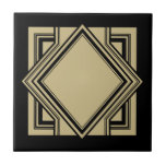 Azulejo Art Deco Black Beige Moda de oro plaza geométrica<br><div class="desc">Elegante color negro y falso color beige color art deco estilo moda elemento cuadrado geométrico adorno de azulejos cerámicos decorativos. El color dorado de este diseño es de color beige claro y no es un color o Relieve metalizado dorado. Elegante diseño de moda, perfecto para una decoración moderna o de...</div>