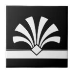 Azulejo Art Deco Blanco Negro Elemento de Flor Geométrica<br><div class="desc">Elegante flor geométrica de estilo art déco blanco,  adornada con un fondo negro de azulejos cerámicos. Elegante diseño de moda,  perfecto para una decoración de estilo Art Deco retro.</div>