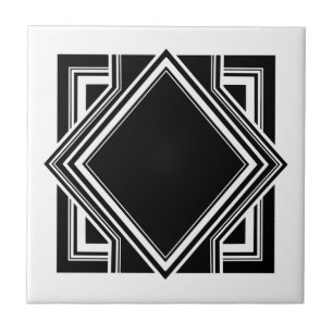 Azulejo Art Deco Blanco Negro Geométrico Cuadrado Element