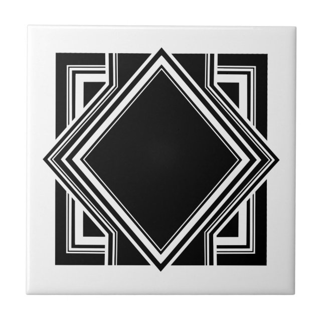 Azulejo Art Deco Blanco Negro Geométrico Cuadrado Elemento (Frente)