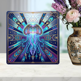 Azulejo Art Deco Celestial Jellyfish Deep Sea Glow Ceramic