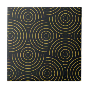 Azulejo Art Deco Círculos Dorados Superpuestos sobre Negro