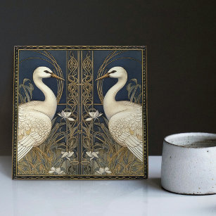 Azulejo Art Decó Cisnes Pared Decoración Art Nouveau Crane