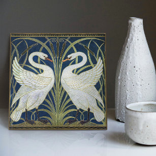 Azulejo Art Decó Cisnes Pared Decoración Art Nouveau Swan