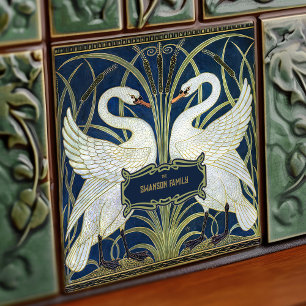 Azulejo Art Decó Cisnes Pared Decoración Art Nouveau Swan