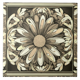 Azulejo Art Deco Daisy Flor Art Nouveau Beige & Gray