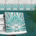 Azulejo Art Deco de las conchas marinas: Aquamarine y Pear<br><div class="desc">Art Deco de las conchas marinas: Aquamarine y Pearl</div>