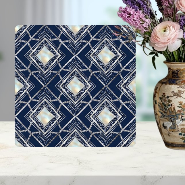 Azulejo Art Deco Diamond Geometric Silver Navy Inlay (Subido por el creador)