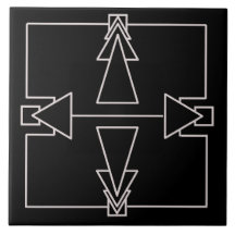 Art Deco Doble flecha Tile Plata y Negro