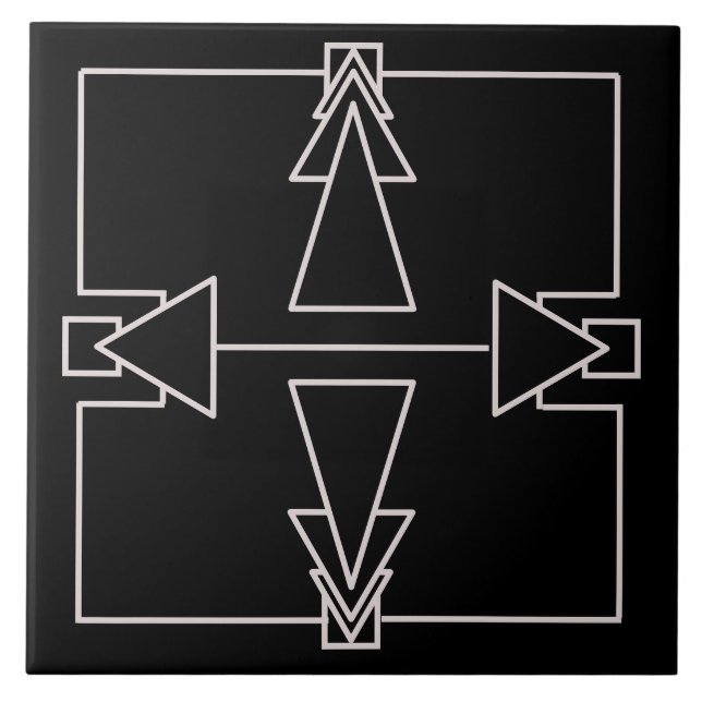 Azulejo Art Deco Doble flecha Tile Plata y Negro (Frente)