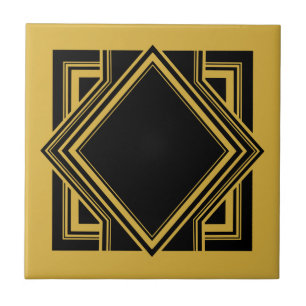 Azulejo Art Deco Elemento cuadrado geométrico amarillo neg
