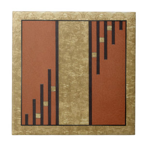 Azulejo Art Deco En Oro Y Tan