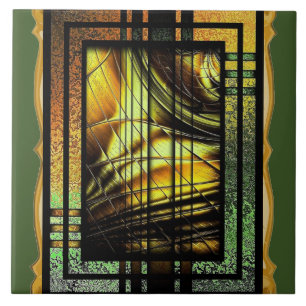 Azulejo Art Deco En Verde Y Oro