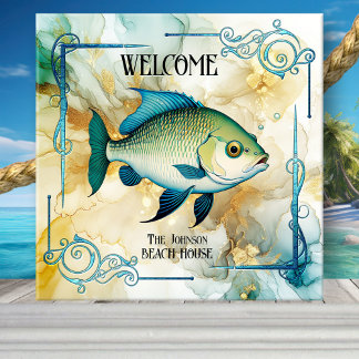 Azulejo Art Decó Fish Ocean Beach House Cerámica Tile