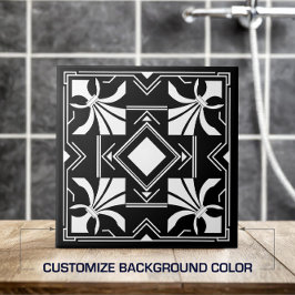 Azulejo Art Deco Fleur-de-lis - blanco y negro
