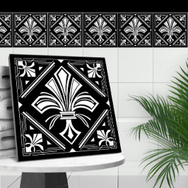 Azulejo Art Deco Fleur-de-lis - blanco y negro