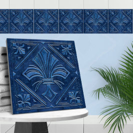 Azulejo Art Deco Fleur-de-lis - Mármol azul