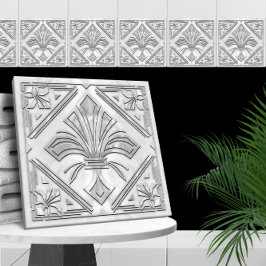 Azulejo Art Deco Fleur-de-lis - perla de mármol blanco