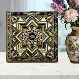 Azulejo Art Deco Geometric Gold Green Blue Ceramic Tile