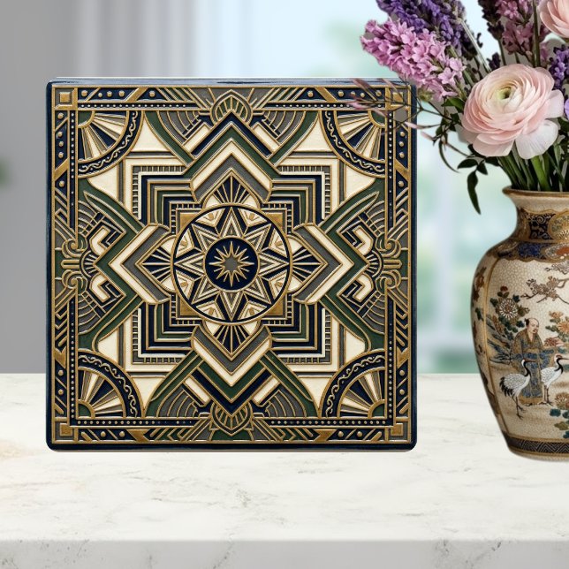 Azulejo Art Deco Geometric Gold Green Blue Ceramic Tile (Subido por el creador)