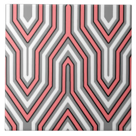 Azulejo Art Deco Geométrico - coral, gris y blanco