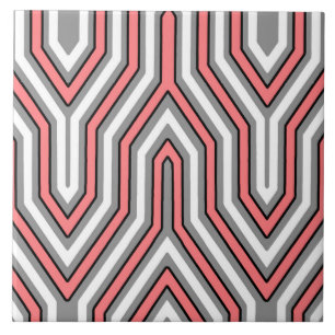 Azulejo Art Deco Geométrico - coral, gris y blanco
