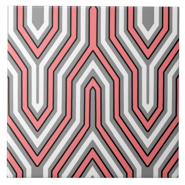 Azulejo Art Deco Geométrico - coral, gris y blanco (Frente)