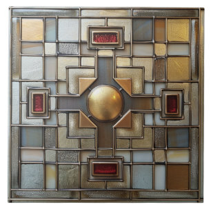 Azulejo Art Deco Gold Gray Rust Tan Geométrico