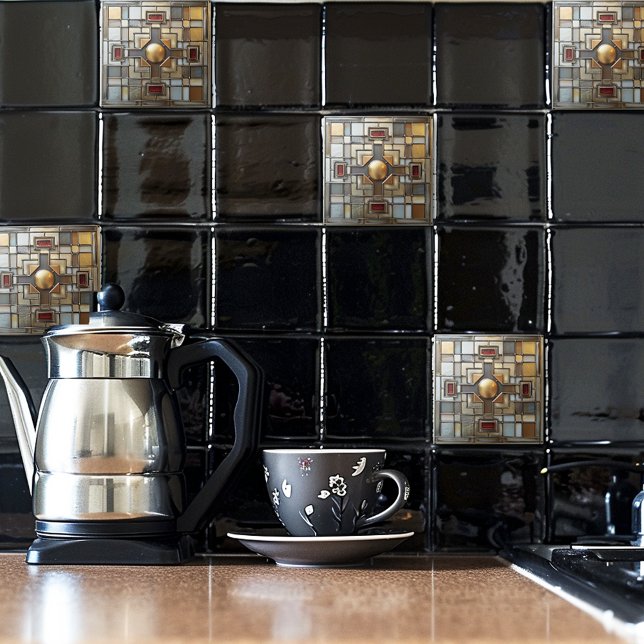 Azulejo Art Deco Gold Gray Rust Tan Geométrico (Subido por el creador)