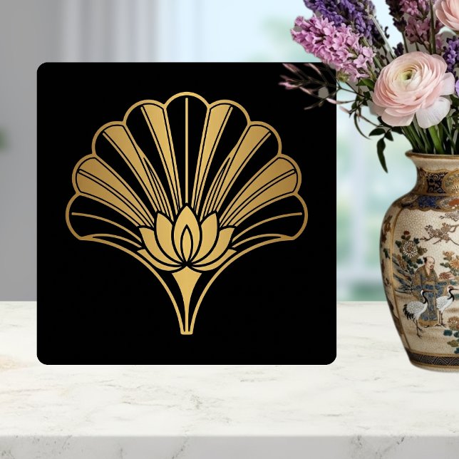 Azulejo Art Deco Gold Lotus Fan Black Ceramic Tile (Subido por el creador)